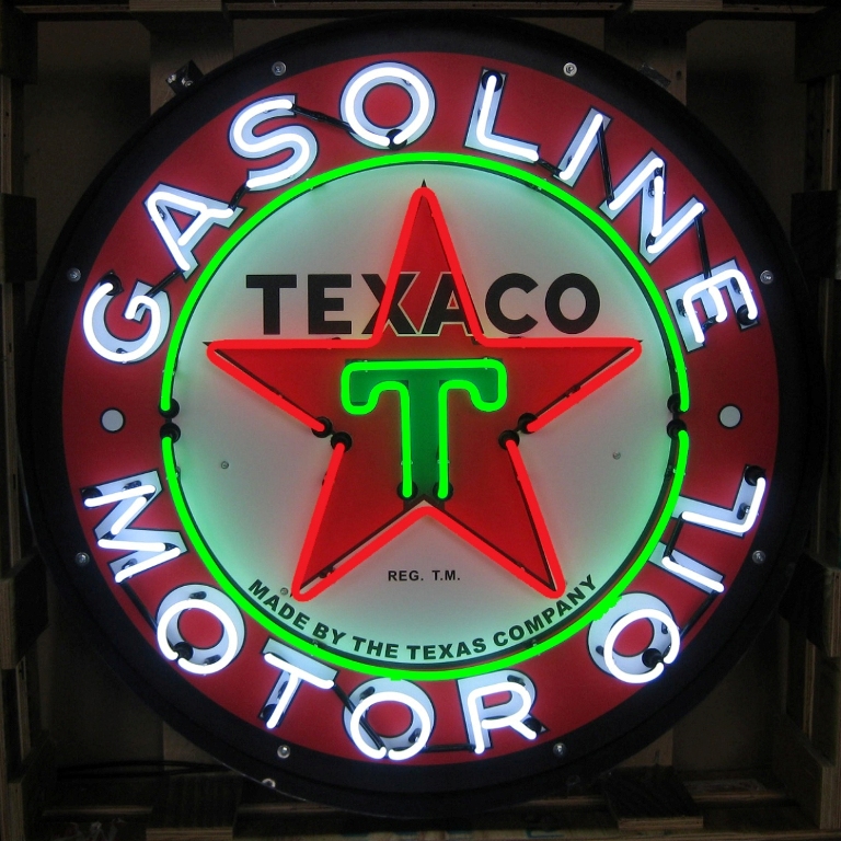 Texaco Gasoline & Motor Oil Neon Clock Retro Vintage The Texas Company Gas 